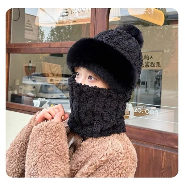 Women’s Winter Fleece Ski Hat – Thick Plush Hood with Built-In Neck Warmer & Face Cover