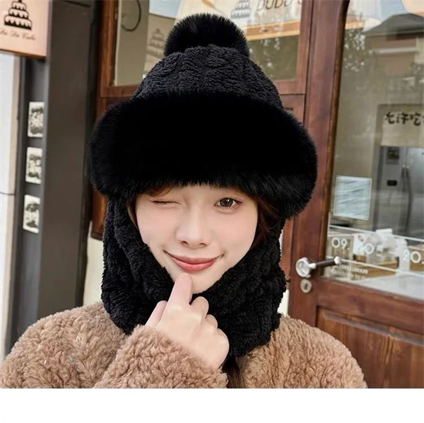 Women’s Winter Fleece Ski Hat – Thick Plush Hood with Built-In Neck Warmer & Face Cover