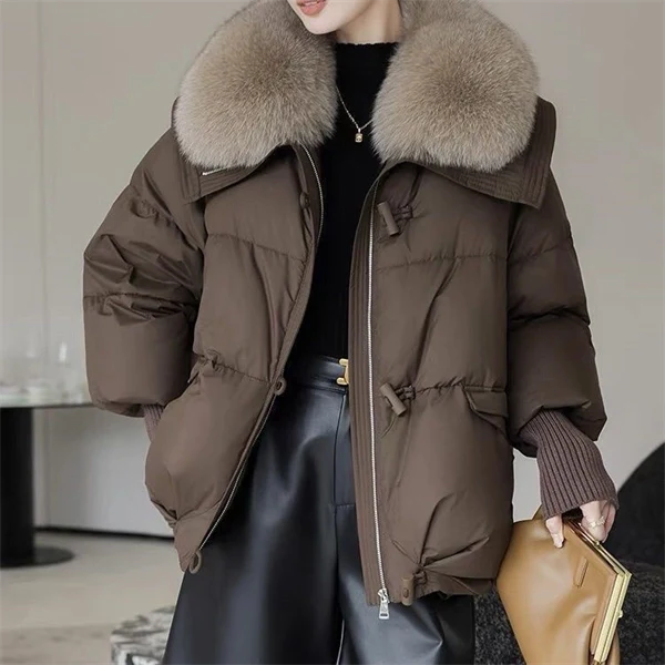 Women's Winter Puffer Jacket – Short Thick Warm Coat with Faux Down and Big Collar
