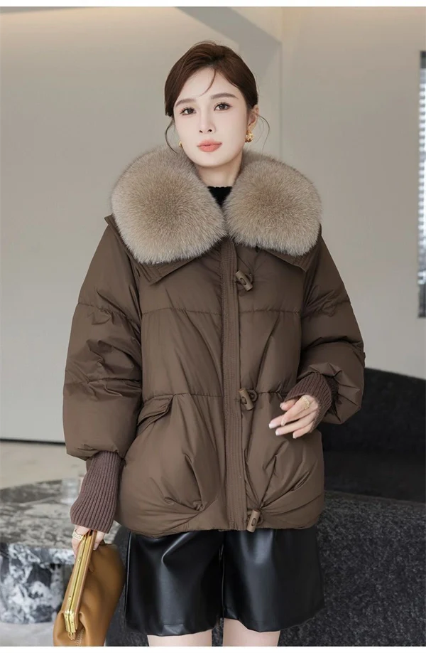 Women's Winter Puffer Jacket – Short Thick Warm Coat with Faux Down and Big Collar
