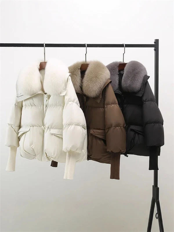 Women's Winter Puffer Jacket – Short Thick Warm Coat with Faux Down and Big Collar