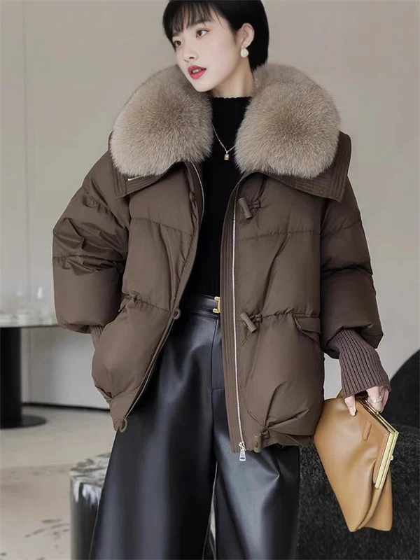 Women's Winter Puffer Jacket – Short Thick Warm Coat with Faux Down and Big Collar