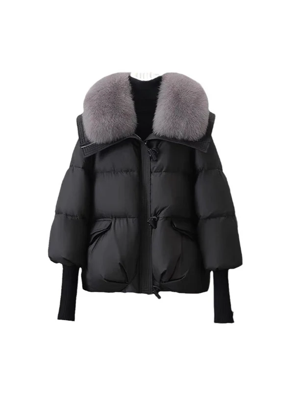 Women's Winter Puffer Jacket – Short Thick Warm Coat with Faux Down and Big Collar