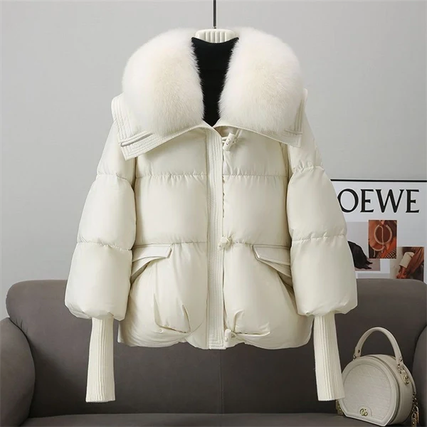 Women's Winter Puffer Jacket – Short Thick Warm Coat with Faux Down and Big Collar