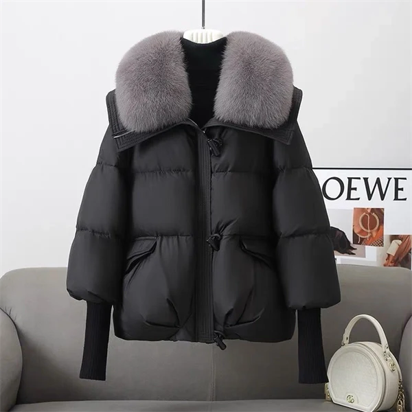 Women's Winter Puffer Jacket – Short Thick Warm Coat with Faux Down and Big Collar