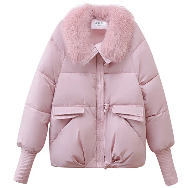 Women's Winter Puffer Jacket – Short Thick Warm Coat with Faux Down and Big Collar