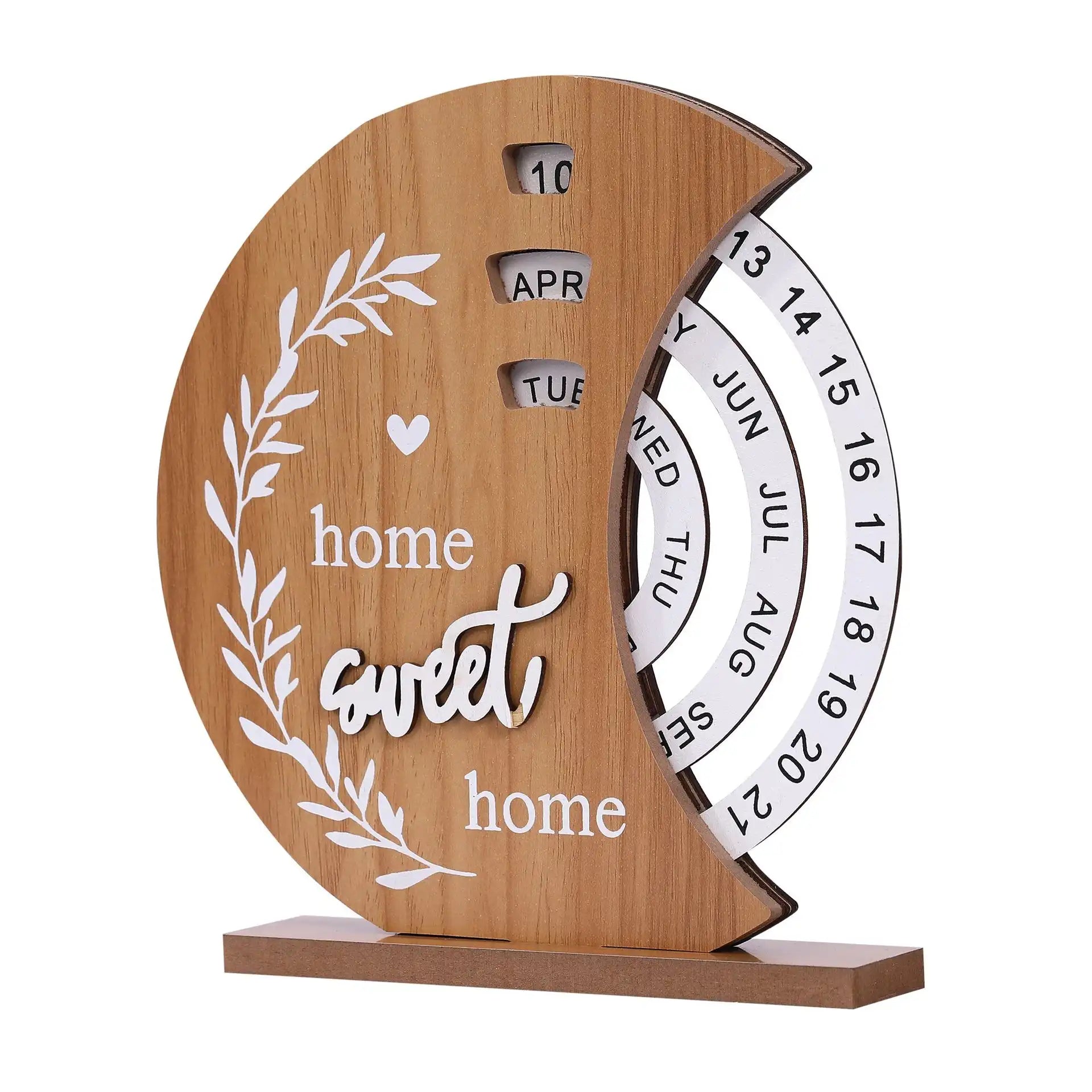 Wooden Rotating Perpetual Calendar - Desktop Date Display for Home & Office