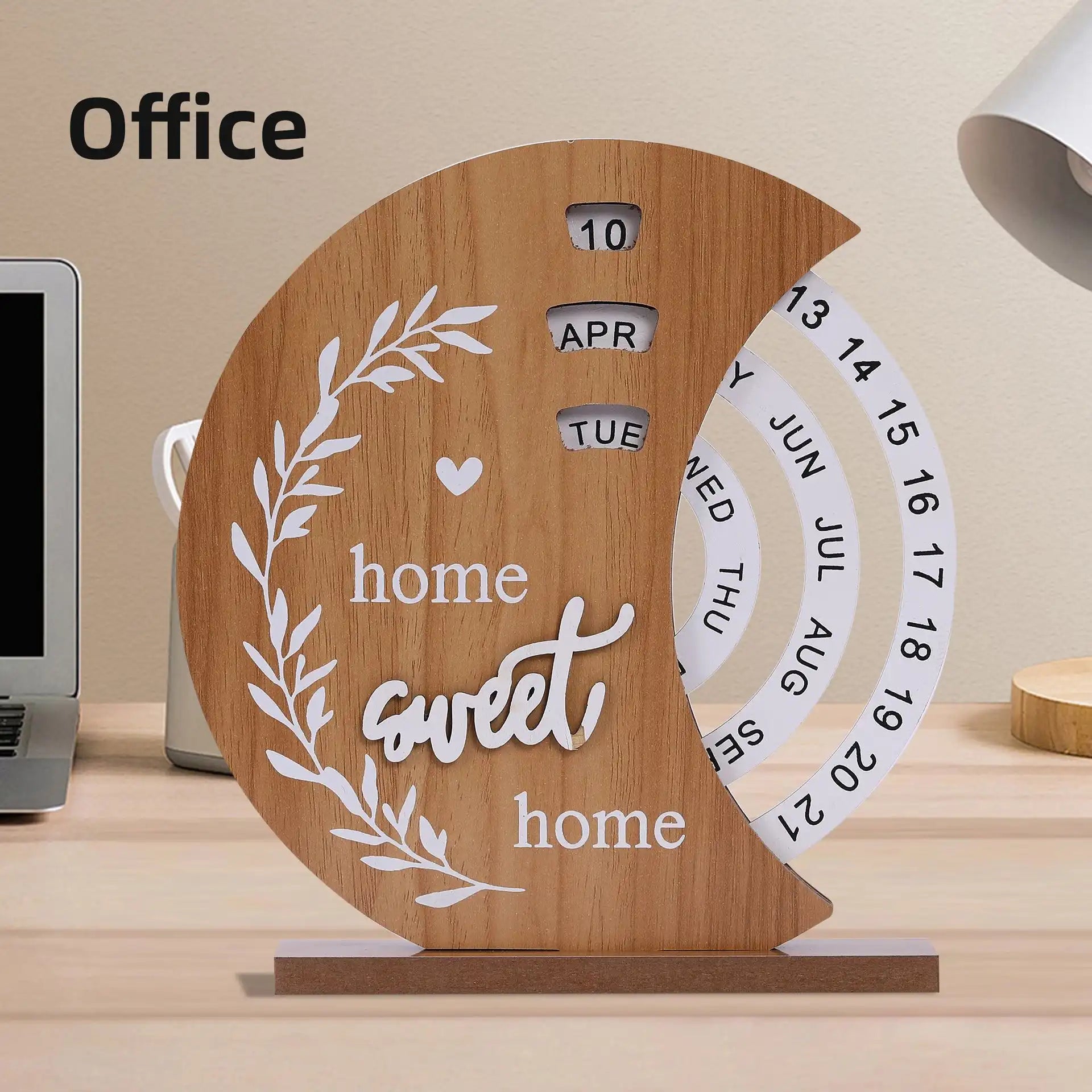 Wooden Rotating Perpetual Calendar - Desktop Date Display for Home & Office