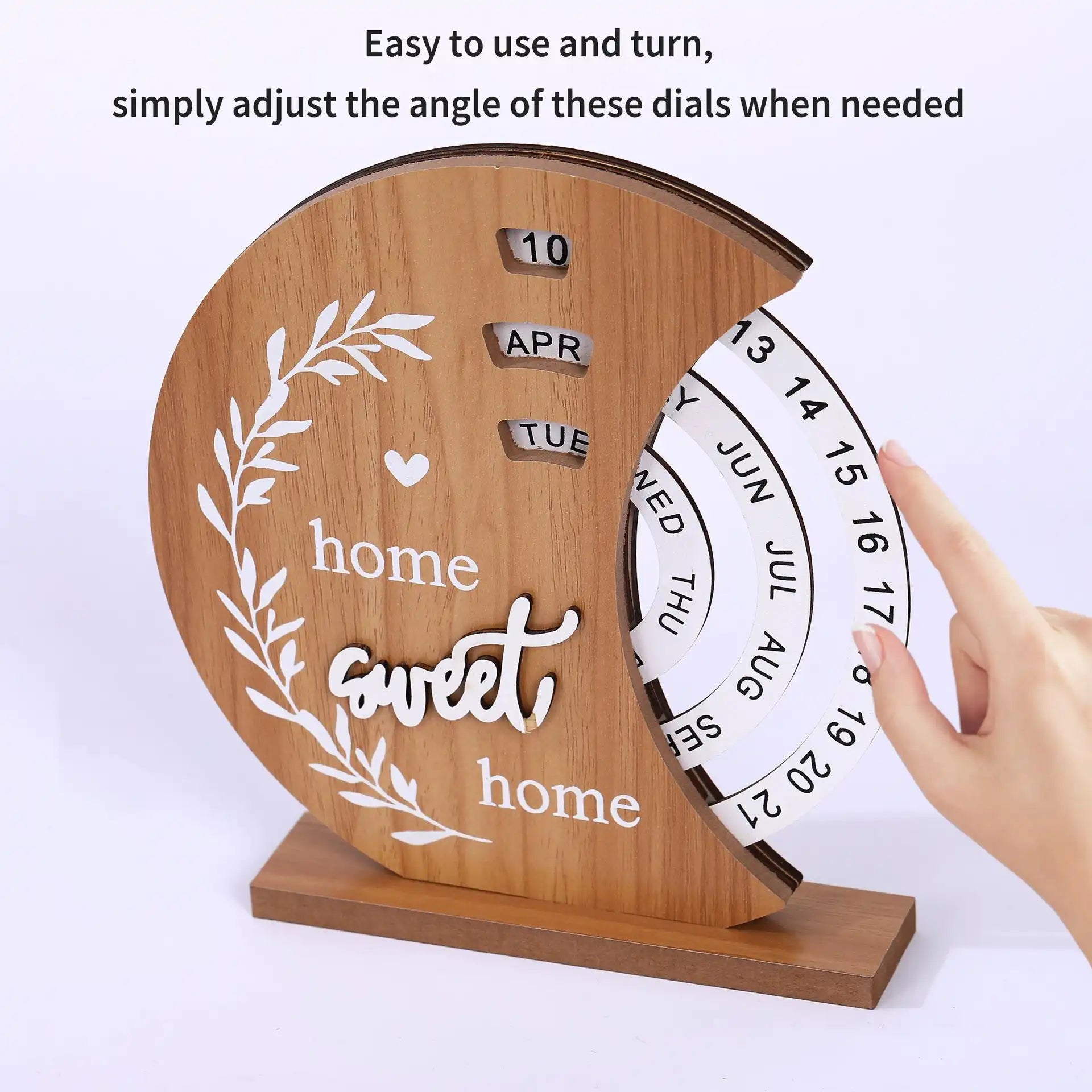 Wooden Rotating Perpetual Calendar - Desktop Date Display for Home & Office