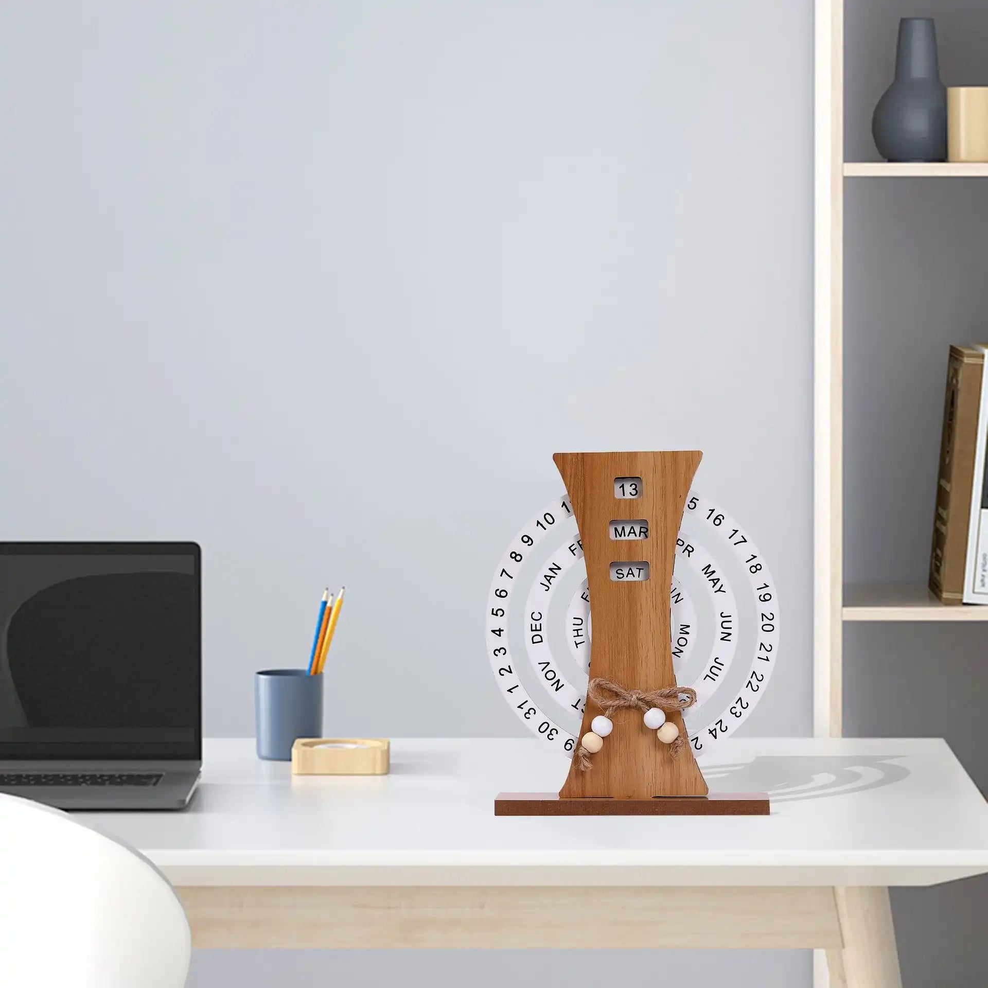 Wooden Rotating Perpetual Calendar - Desktop Date Display for Home & Office
