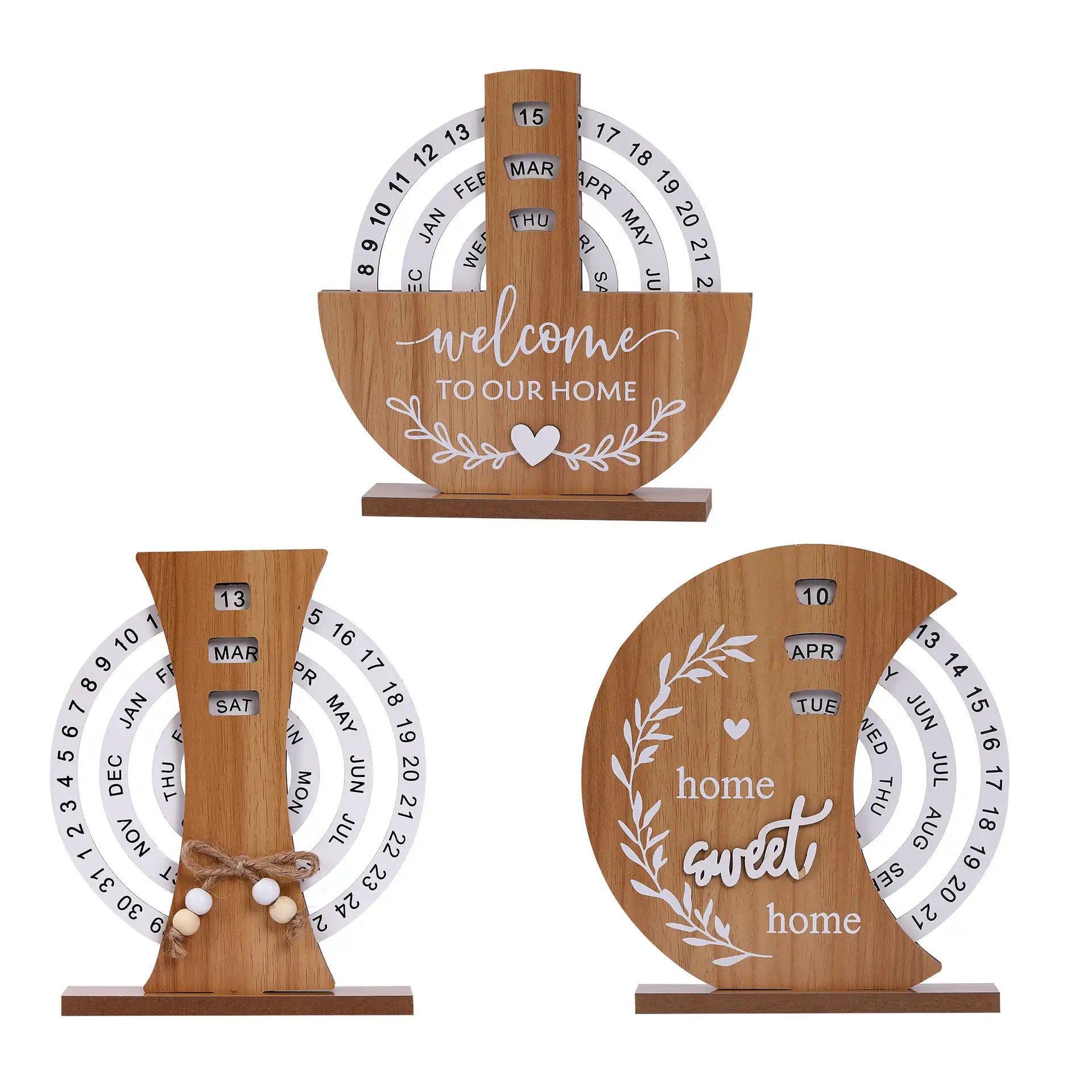 Wooden Rotating Perpetual Calendar - Desktop Date Display for Home & Office