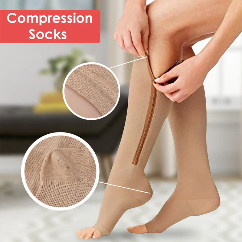 ROYALUCK Zippered Open Toe Compression Socks Support Stockings 20-30 mmHg