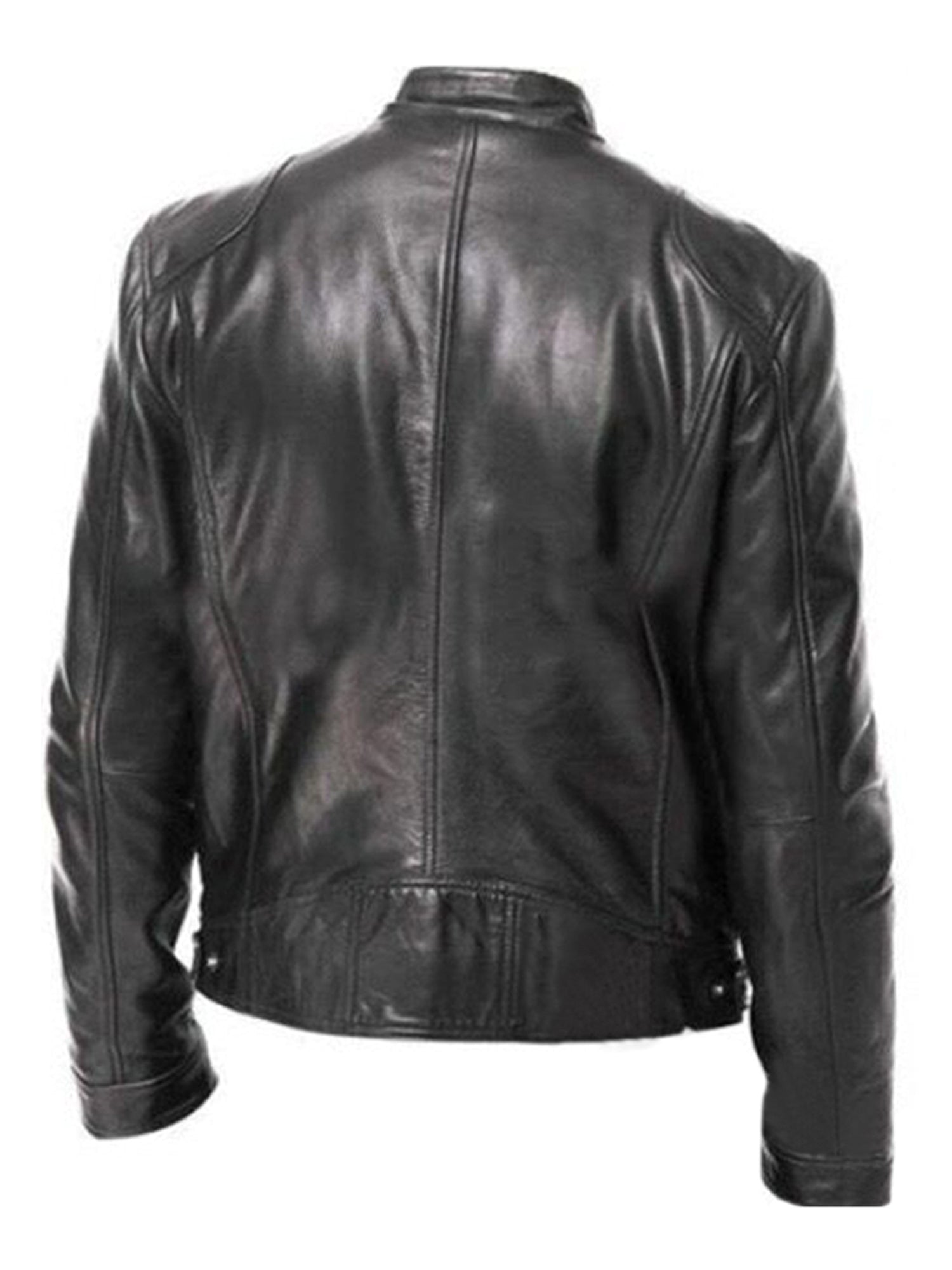 Zipper Mens Casual  Leather Biker Jacket Motorcycle Stand Collar Coat