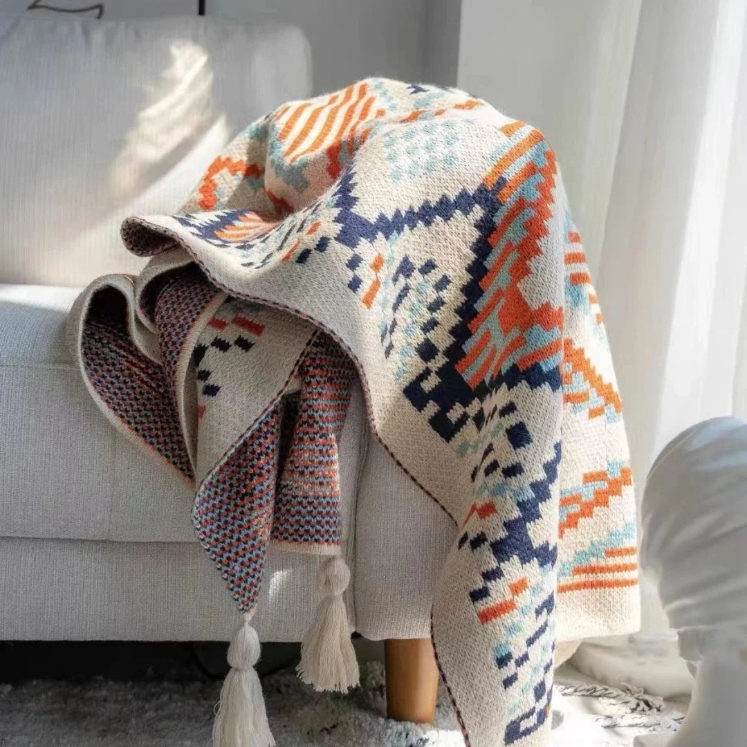 Bohemian Throw Blanket Tassels Soft Knitted Throw Blanket