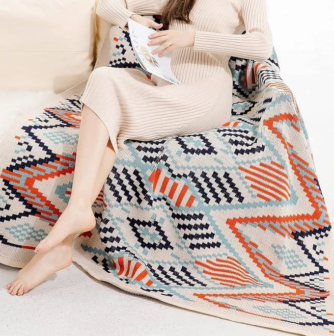 Bohemian Throw Blanket Tassels Soft Knitted Throw Blanket