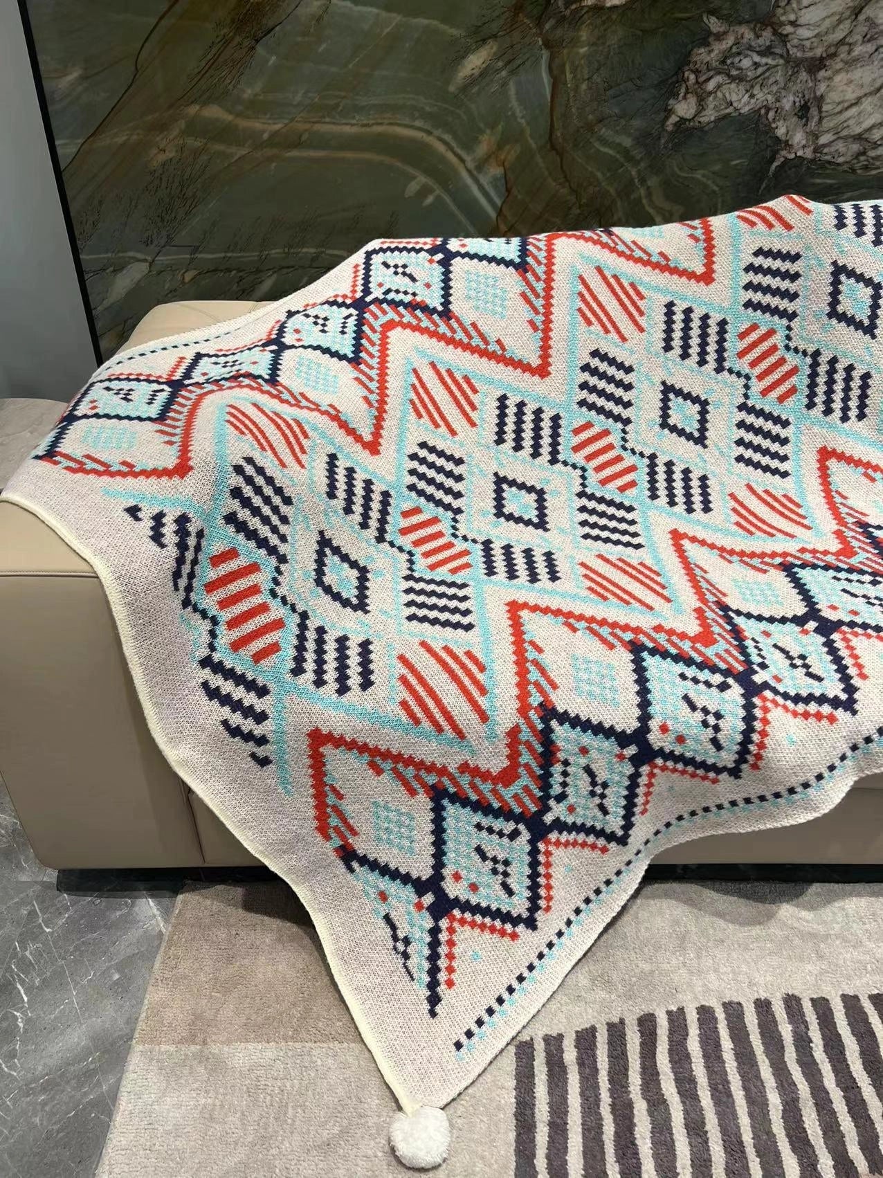 Bohemian Throw Blanket Tassels Soft Knitted Throw Blanket