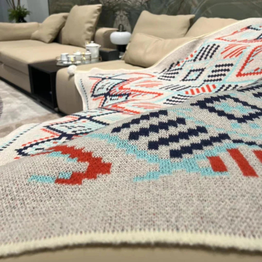 Bohemian Throw Blanket Tassels Soft Knitted Throw Blanket