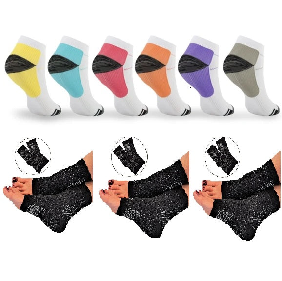 Buy 6 Get 3 Free - 6 Pairs Unisex Ankle-Length Compression Socks +3 Pairs Compression Foot Sleeves Open Toe Socks