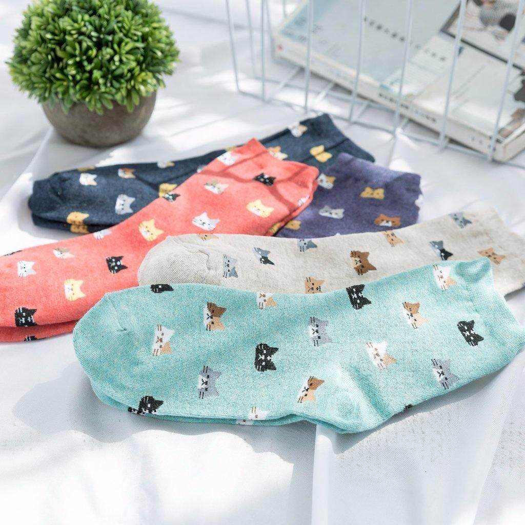 CAT FACE PATTERN WOMEN'S ANKLE SOCKS