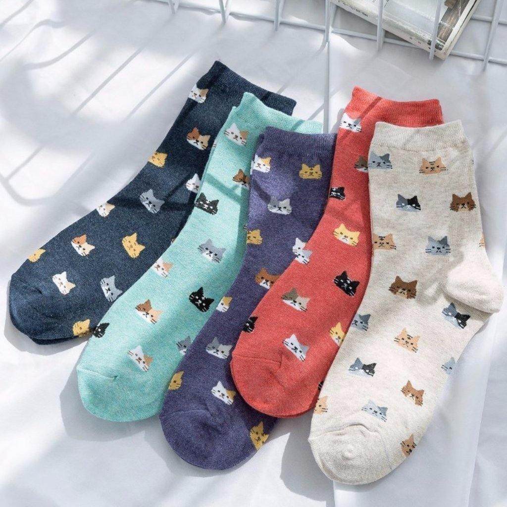 CAT FACE PATTERN WOMEN'S ANKLE SOCKS