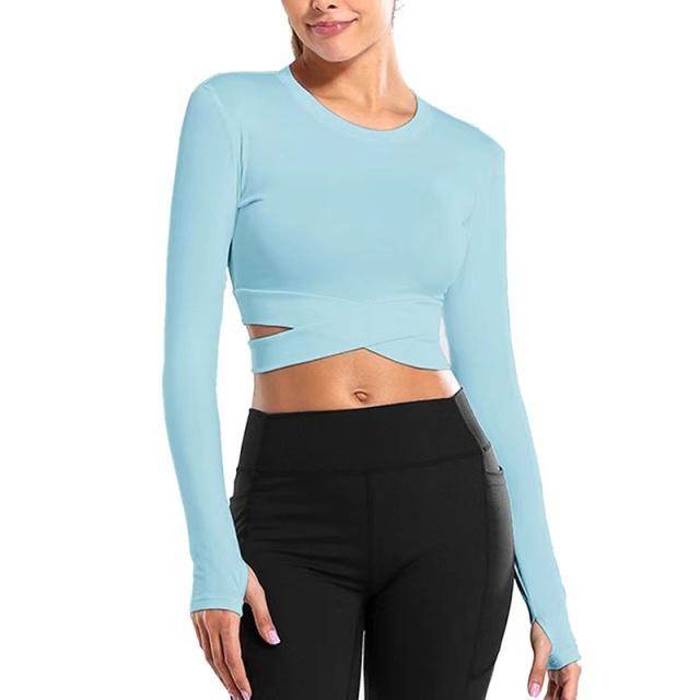 Women Long Sleeve Running Shirts Yoga T-shirts Solid Sports Shirts Quick Dry Fitness Gym Tops Sport Wear