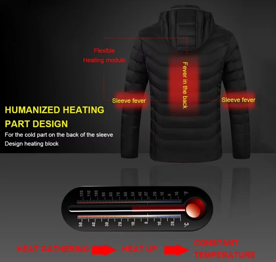 23 Zones Warm Heated Jackets Coats with Hood  for Men Women