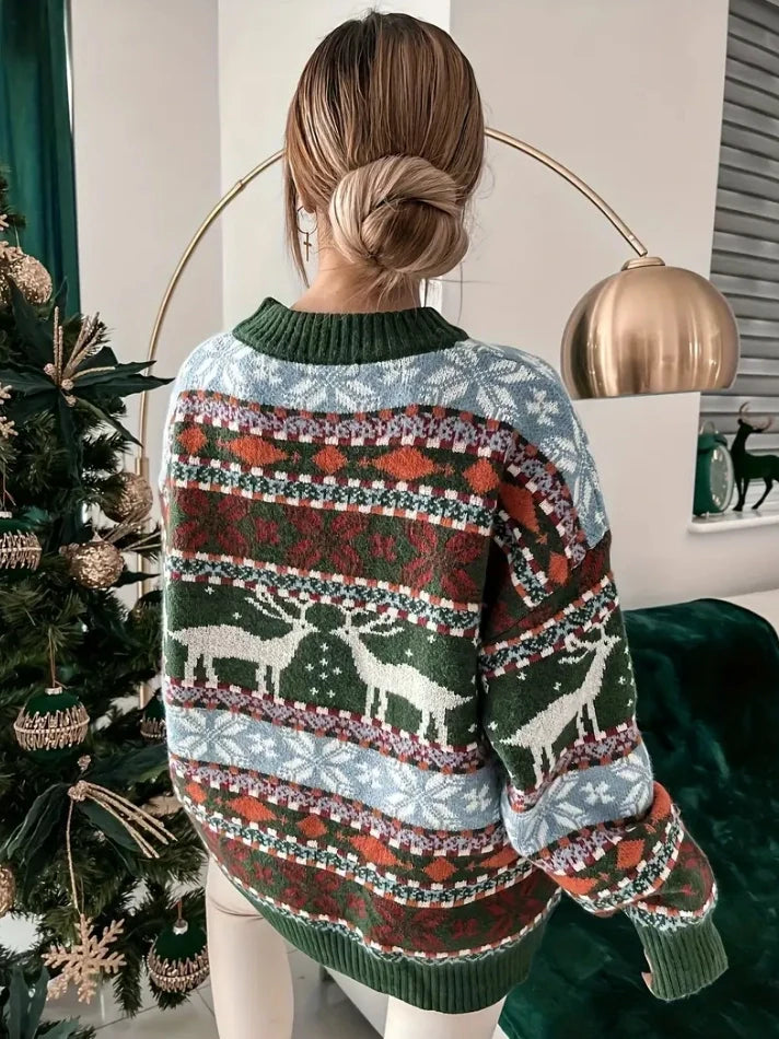 Christmas Sweater Women's Fashion Round Neck Loose Print Long-Sleeved Fall and Winter Sweater