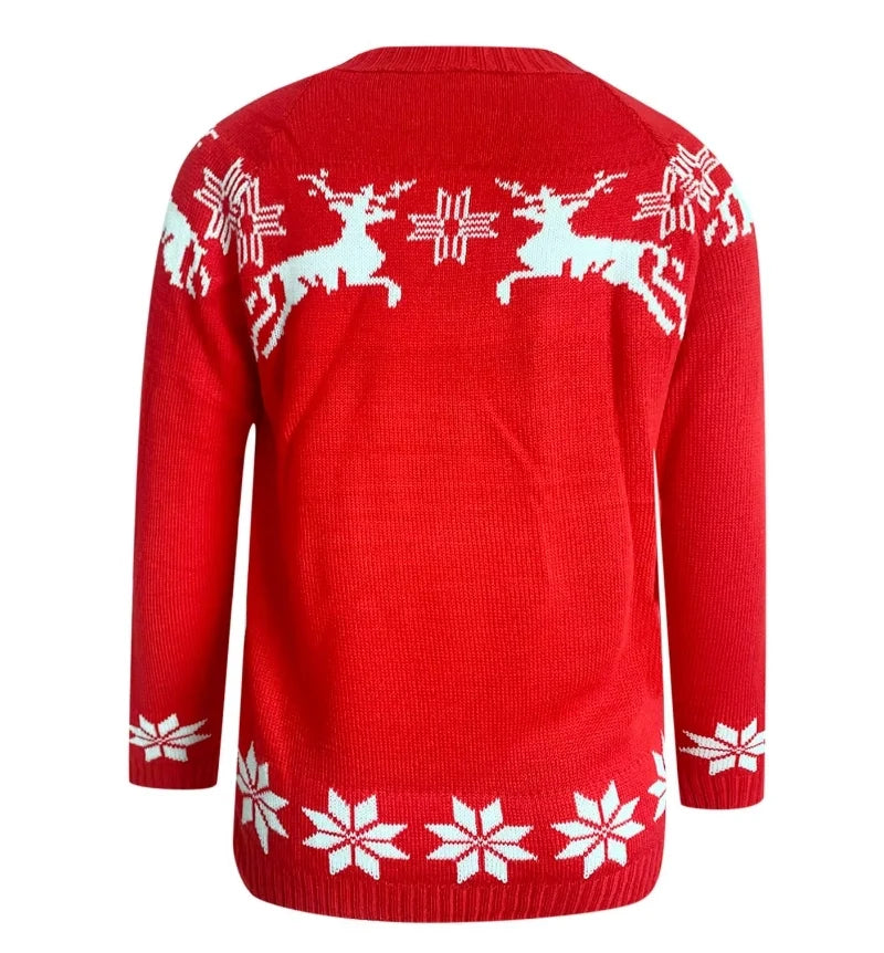 Christmas Women Knitted Sweater Tops Winter Casual Retro Color Contrast Print Pullover Jumper Sweatshirts