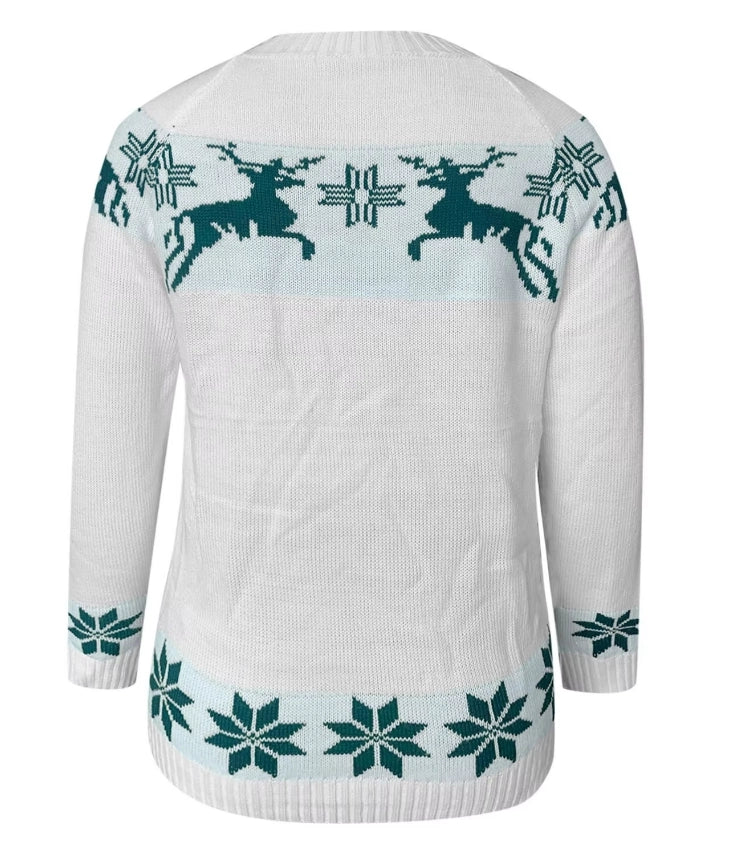 Christmas Women Knitted Sweater Tops Winter Casual Retro Color Contrast Print Pullover Jumper Sweatshirts