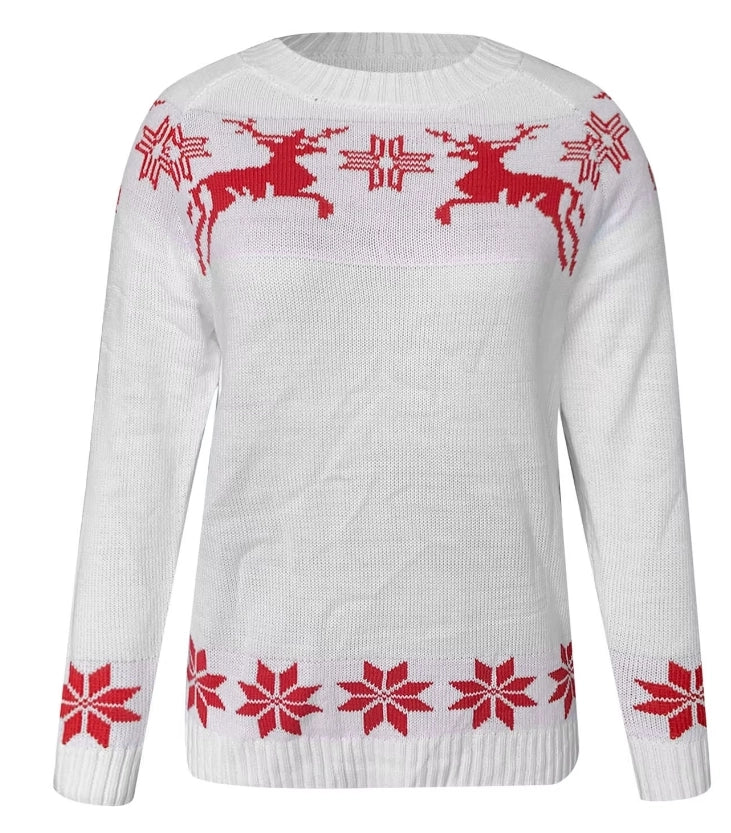 Christmas Women Knitted Sweater Tops Winter Casual Retro Color Contrast Print Pullover Jumper Sweatshirts