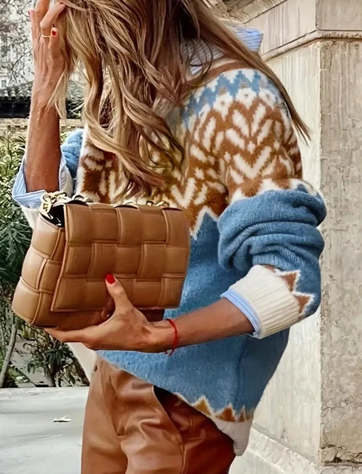 Winter Women's Christmas sweater Casual High Neck Fair Isle Knit Sweater