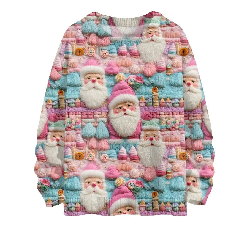 Women's Christmas 3D Print Pullovers Winter Casual Loose Long Sleeve Crew Neck Sweatshirt