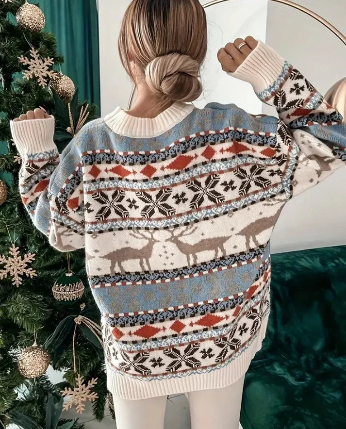 Christmas Sweater Women's Fashion Round Neck Loose Print Long-Sleeved Fall and Winter Sweater