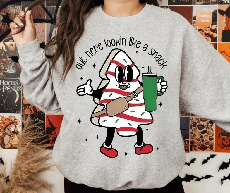 Winter Women's Long Sleeve Crew Neck Christmas Graphic Sweatshirt