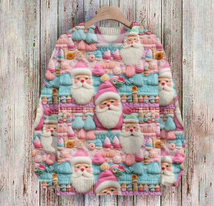 Women's Christmas 3D Print Pullovers Winter Casual Loose Long Sleeve Crew Neck Sweatshirt