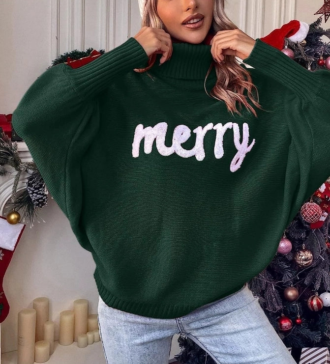 Winter Warm Christmas Sweater Knitted Women Turtleneck Sweater Loose Pullover