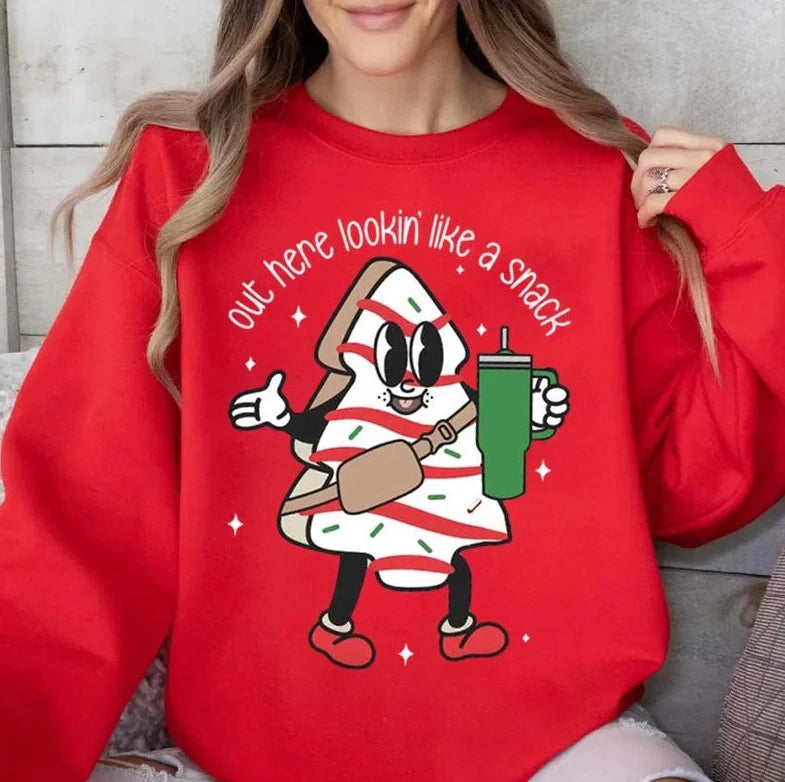 Winter Women's Long Sleeve Crew Neck Christmas Graphic Sweatshirt