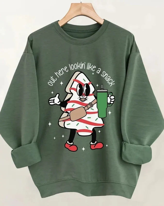 Winter Women's Long Sleeve Crew Neck Christmas Graphic Sweatshirt