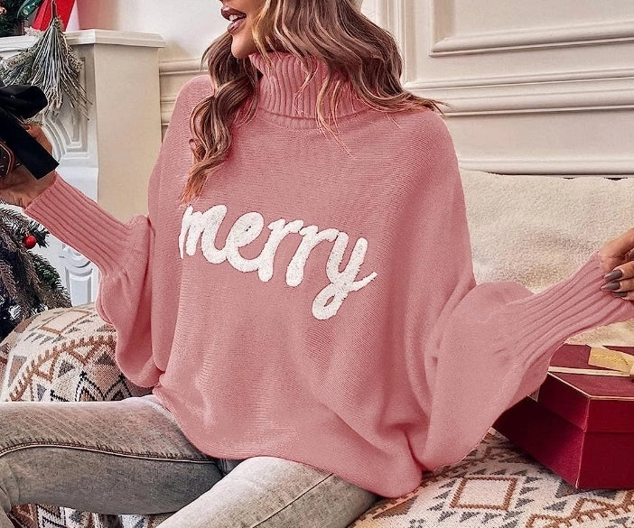 Winter Warm Christmas Sweater Knitted Women Turtleneck Sweater Loose Pullover