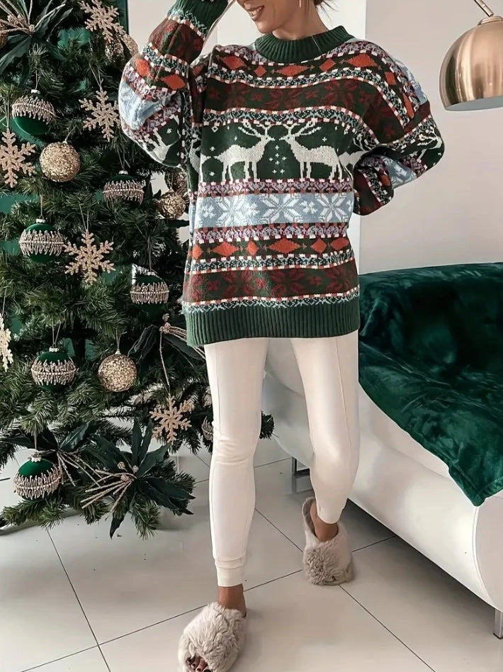 Christmas Sweater Women's Fashion Round Neck Loose Print Long-Sleeved Fall and Winter Sweater