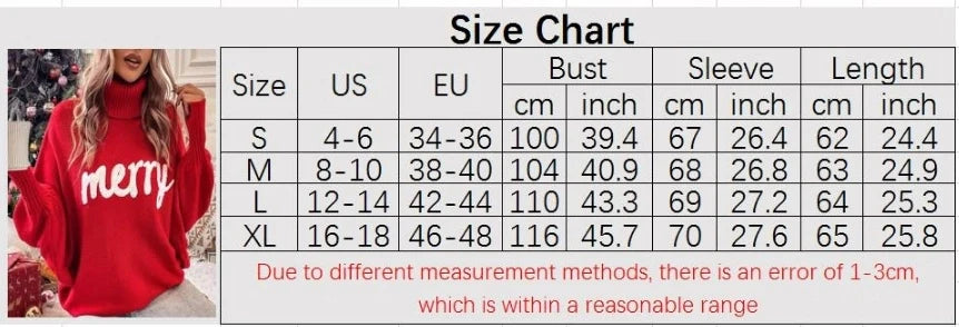 Winter Warm Christmas Sweater Knitted Women Turtleneck Sweater Loose Pullover