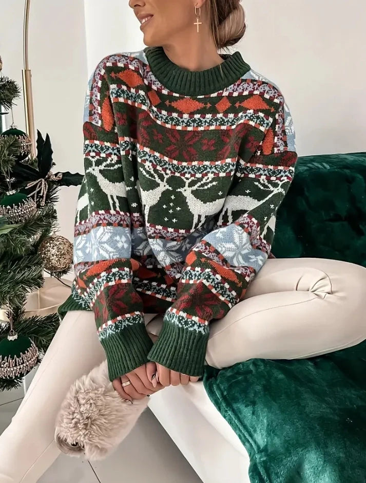 Christmas Sweater Women's Fashion Round Neck Loose Print Long-Sleeved Fall and Winter Sweater