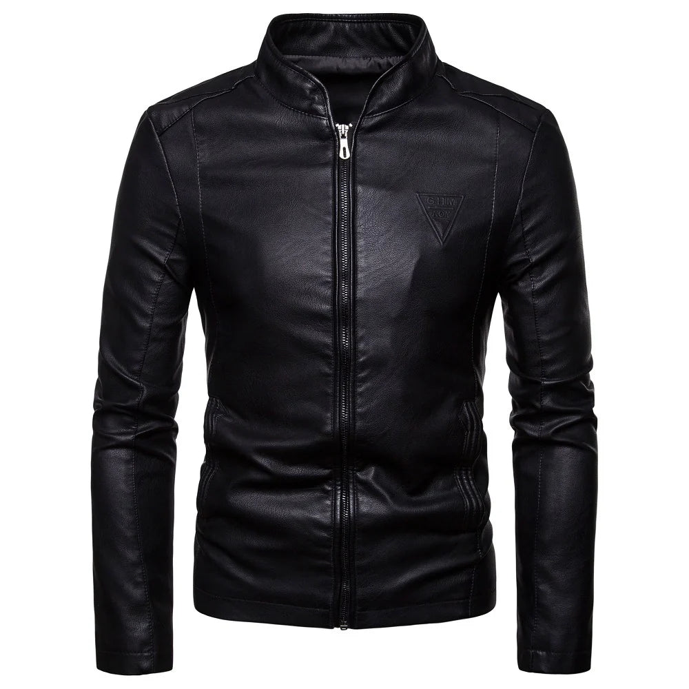 Men's Leather Jacket Slim-Fit Collar PU Leather Jacket Coat