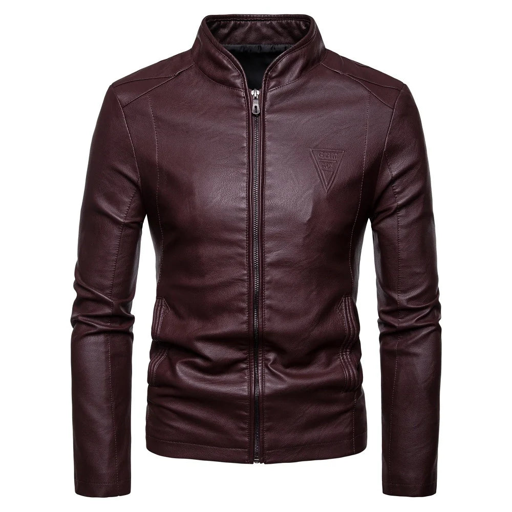 Men's Leather Jacket Slim-Fit Collar PU Leather Jacket Coat
