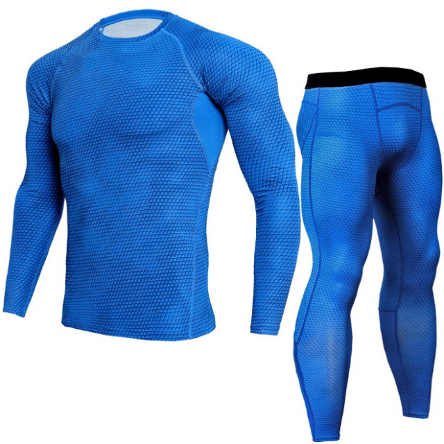 Men Snake Print Long Sleeve Quick Dry Compression T-Shirt and Tights Tops+Pants Sports Tracksuits