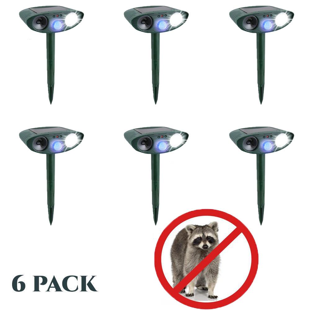 Ultrasonic Raccoon Repeller - PACK of 6 - Solar Powered - Get Rid of Raccoons in 48 Hours - CA