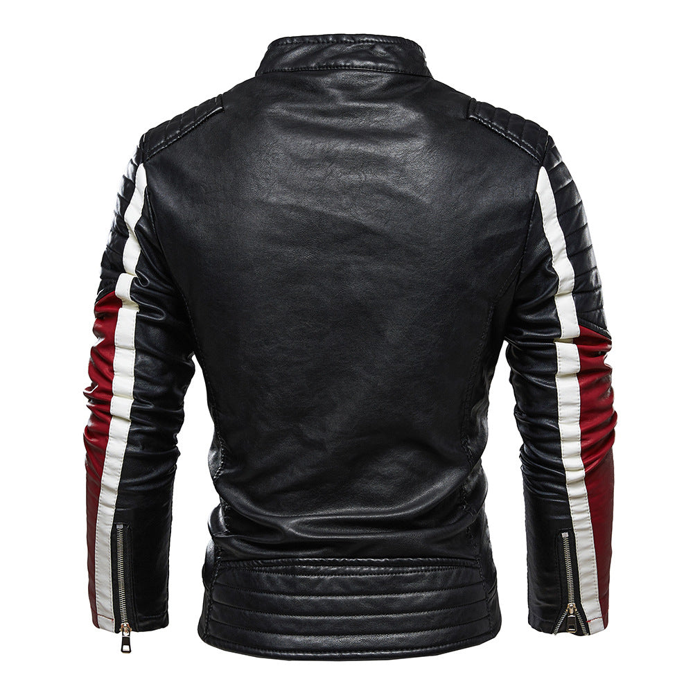 Men's Plus Size Leather Motorcycle Biker Long Sleeve Collar Plush Leather Jacket  Zipper Coat