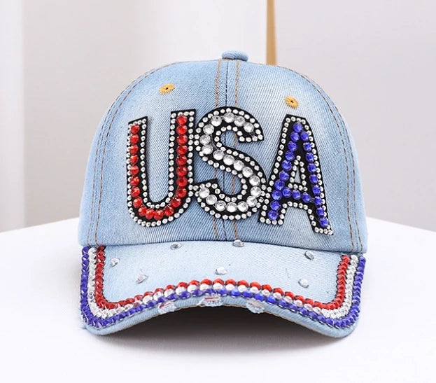 Unisex USA Hat Bling Rhinestones Baseball Cap