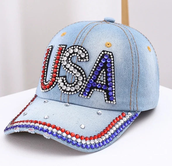 Unisex USA Hat Bling Rhinestones Baseball Cap