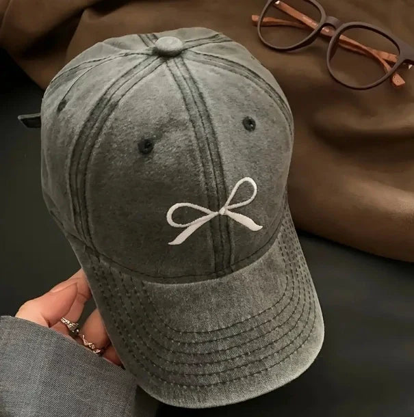 Women Embroidered Bow Baseball Hat